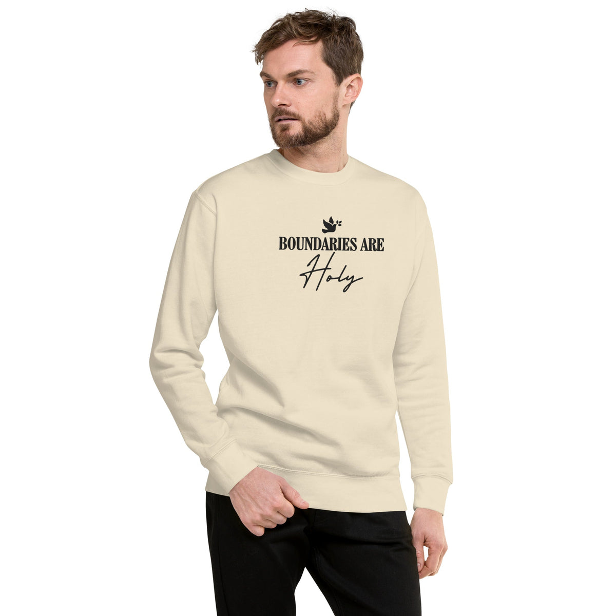 Boundaries Are Holy embroidered premium sweatshirt in Bone, product view