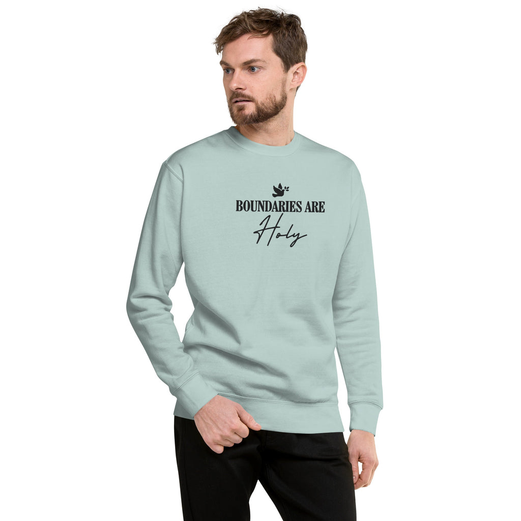 Boundaries Are Holy embroidered premium sweatshirt in Agave, product view