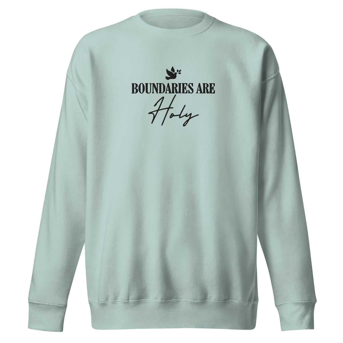 Boundaries Are Holy embroidered premium sweatshirt in Agave, product view