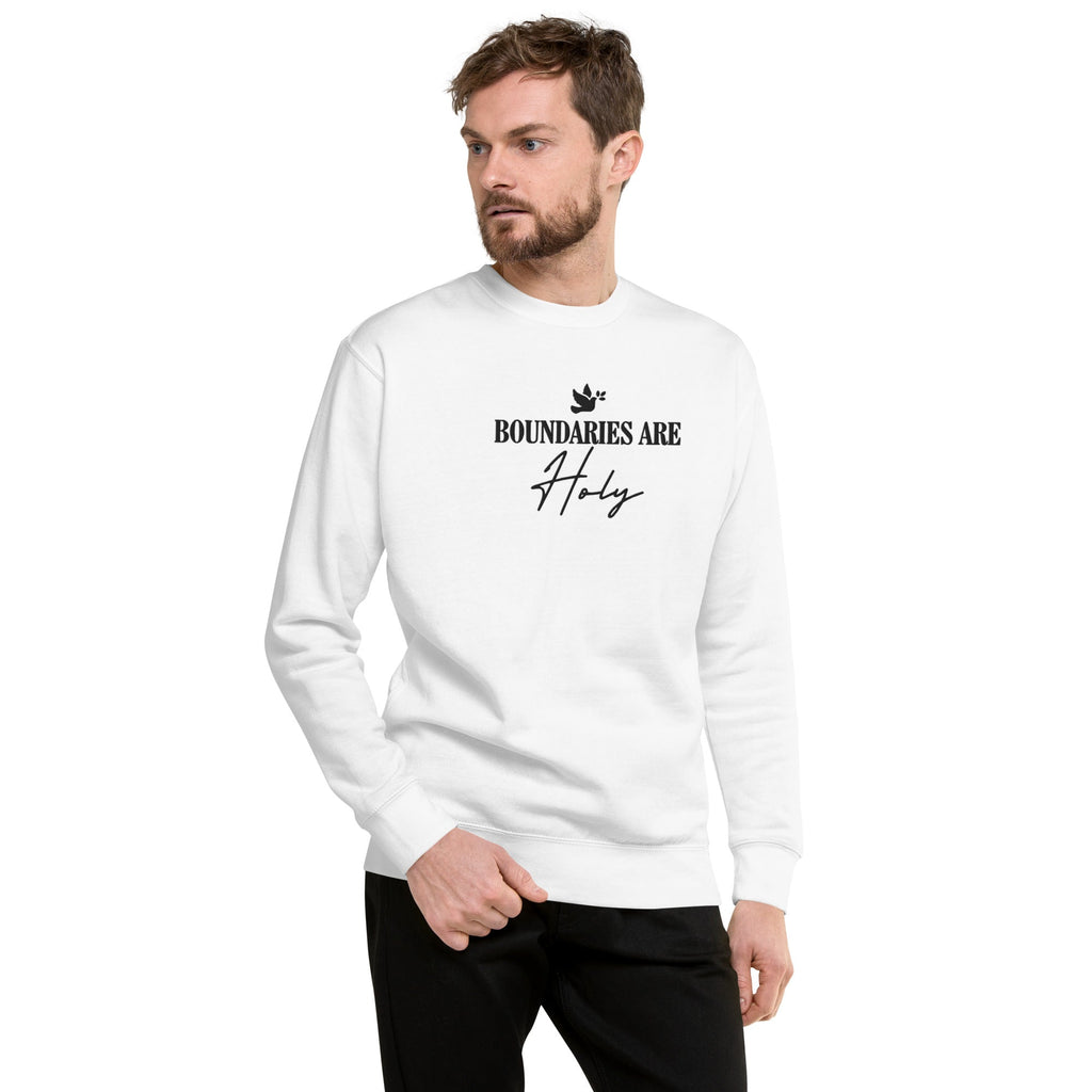 Boundaries Are Holy embroidered premium sweatshirt in White, product view