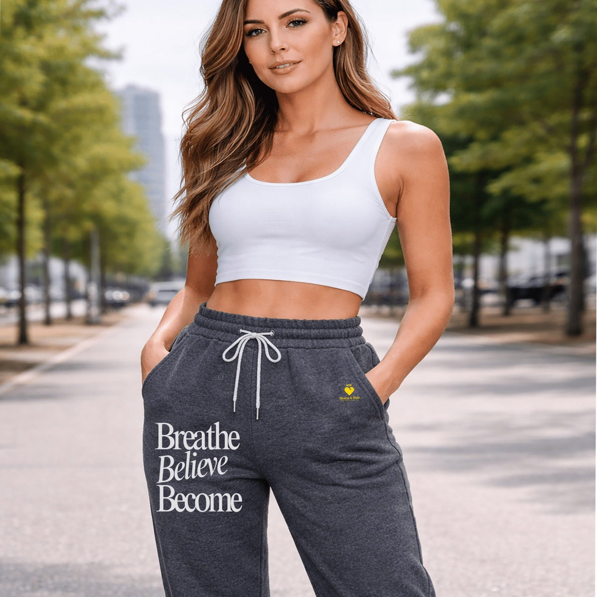 Breathe Believe Become | Embroidered Unisex Fleece Sweatpants Sweatpants - HeartHalo
