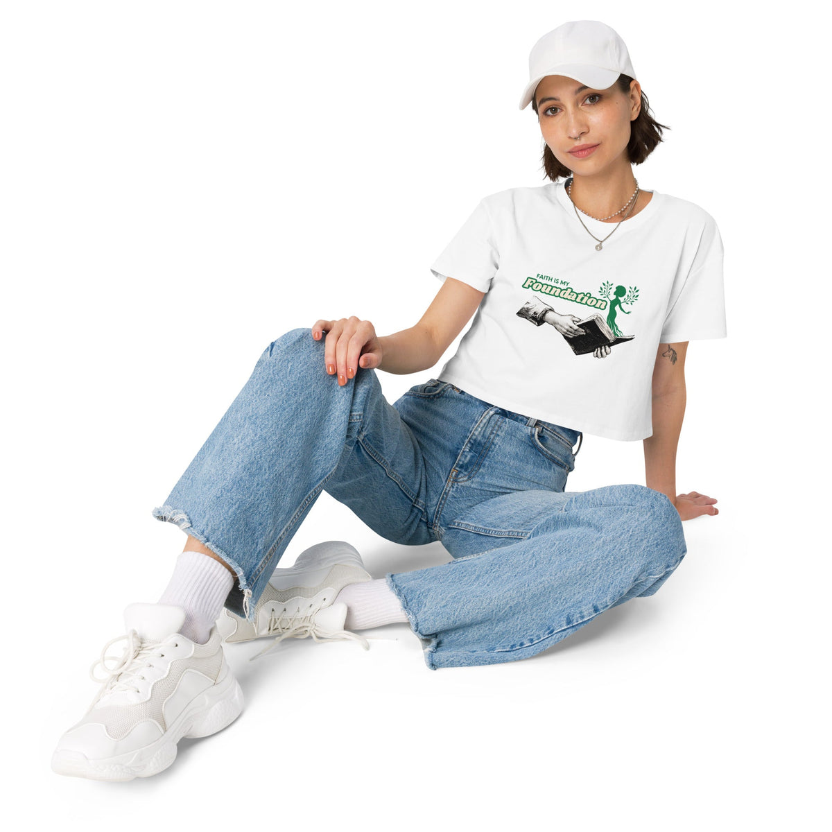 Faith is my Foundation | Women’s crop top in White, back view