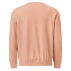 God is Good all the time | Embroidered Unisex Garment-Dyed Fleece Sweatshirt in Peachy, back view