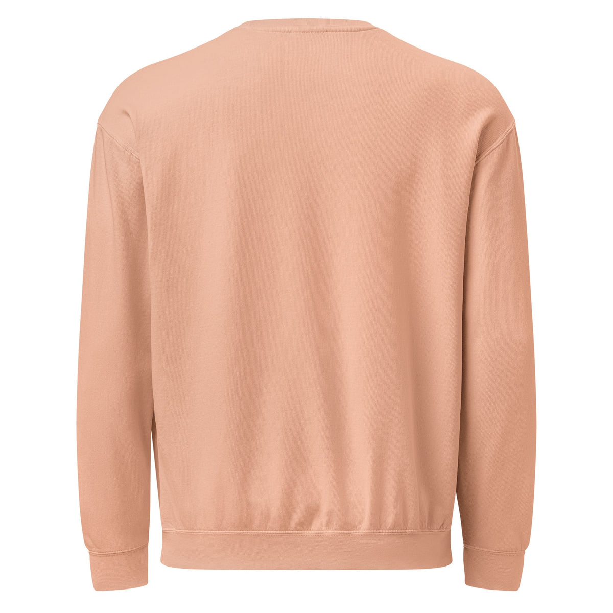 God is Good all the time | Embroidered Unisex Garment-Dyed Fleece Sweatshirt in Peachy, back view