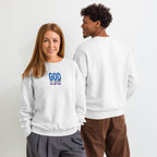 God is Good all the time | Embroidered Unisex Garment-Dyed Fleece Sweatshirt in White, back view