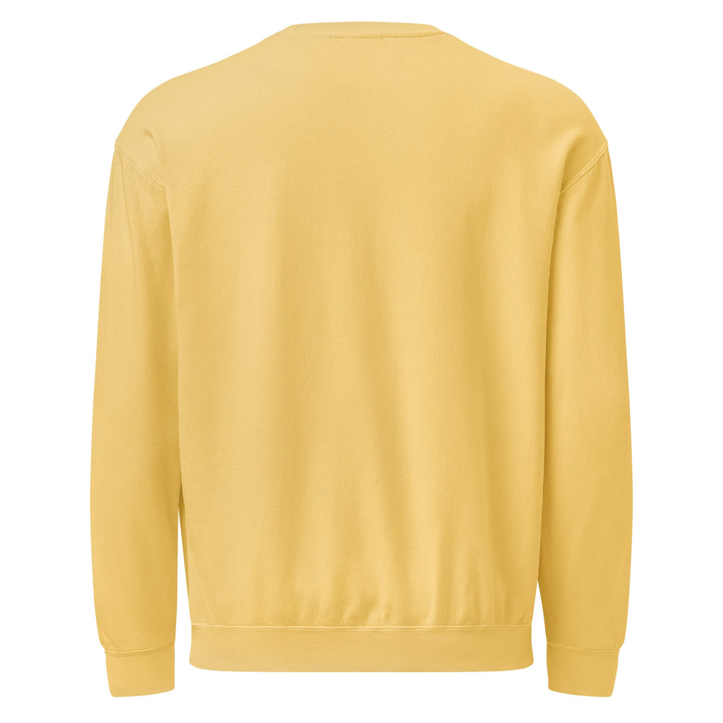 God is Good all the time | Embroidered Unisex Garment-Dyed Fleece Sweatshirt in Butter, back view
