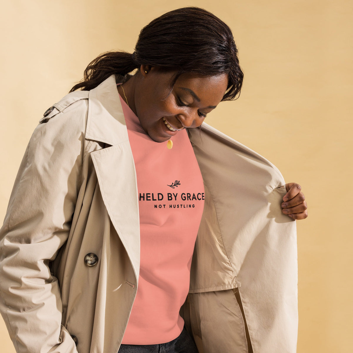 Held by Grace, Not Hustling embroidered premium sweatshirt in Dusty Rose, product view