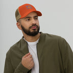 His Grace is Enough | Embroidered Trucker Cap in Rustic Orange/ Khaki, back view