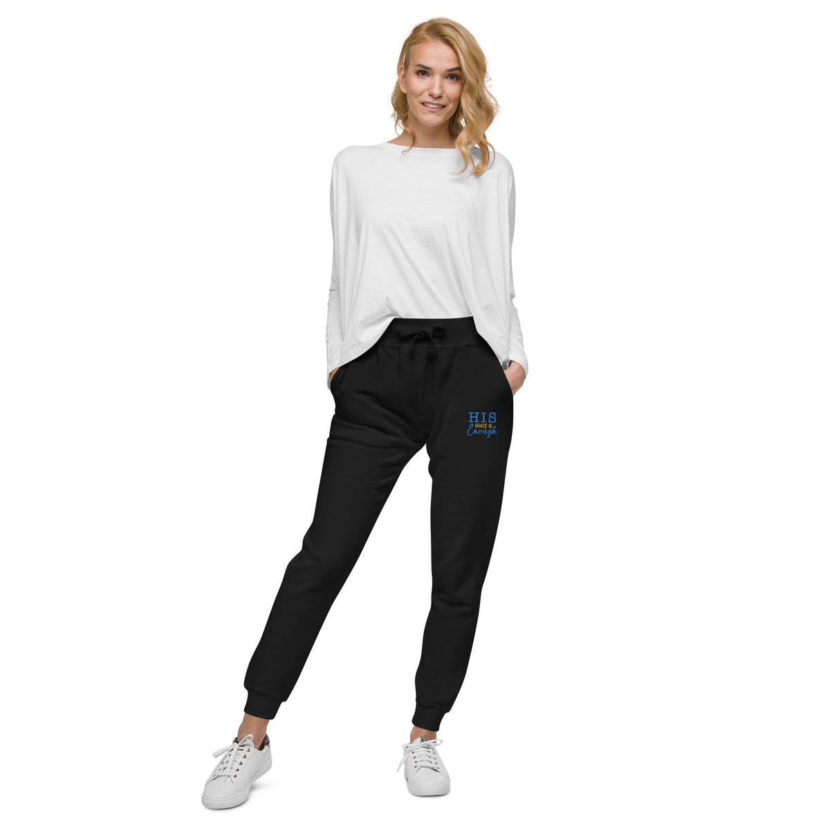 His Grace is Enough | Embroidered Unisex fleece sweatpants in Black, back view