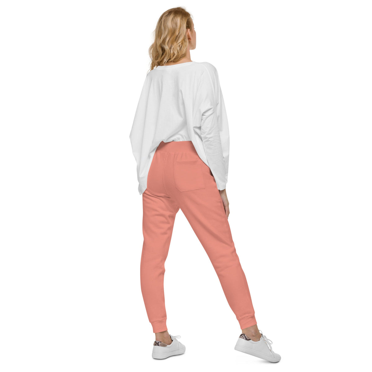 His Grace is Enough | Embroidered Unisex fleece sweatpants in Dusty Rose, back view