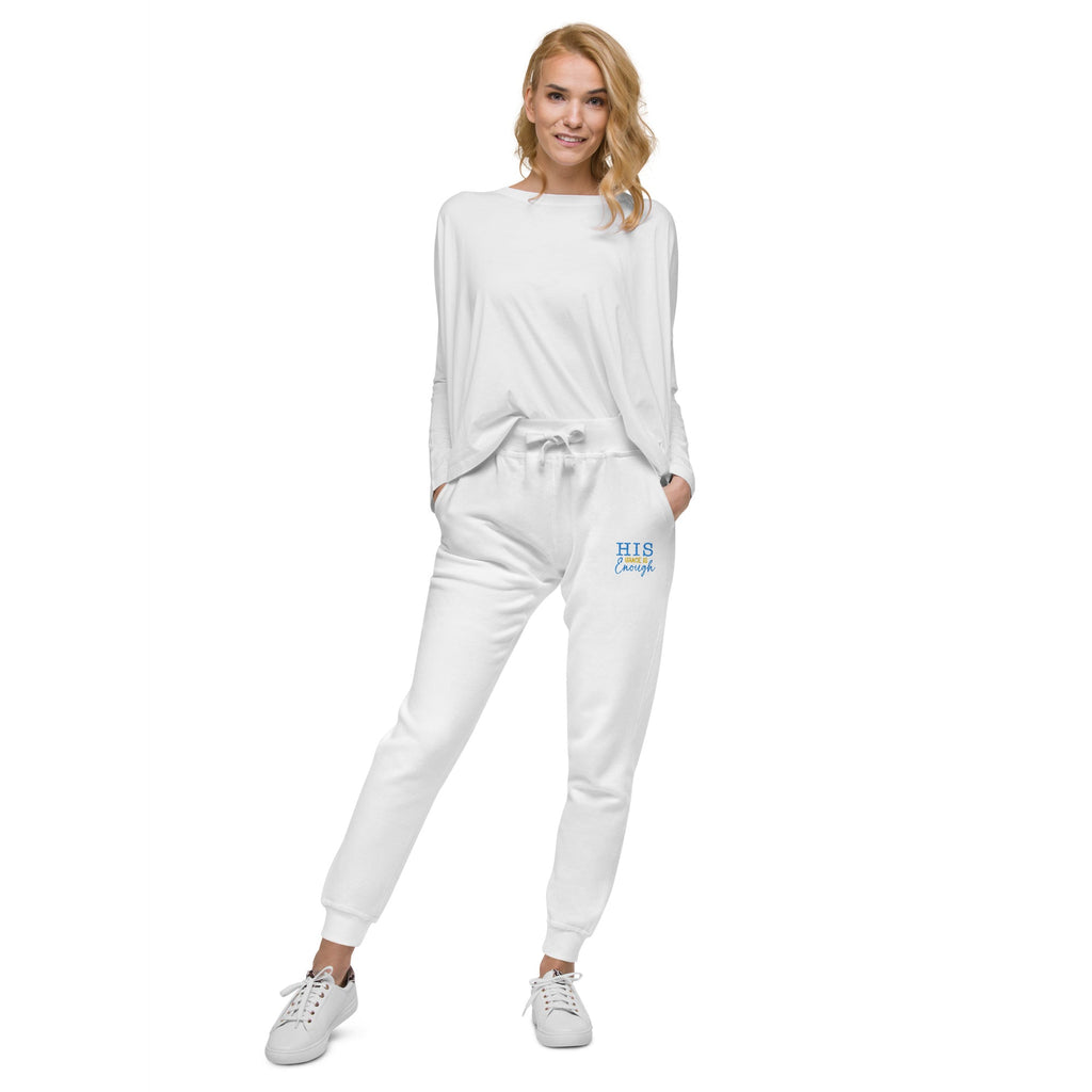 His Grace is Enough | Embroidered Unisex fleece sweatpants in White, back view