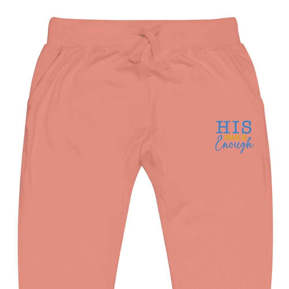 His Grace is Enough | Embroidered Unisex fleece sweatpants in Dusty Rose, front view