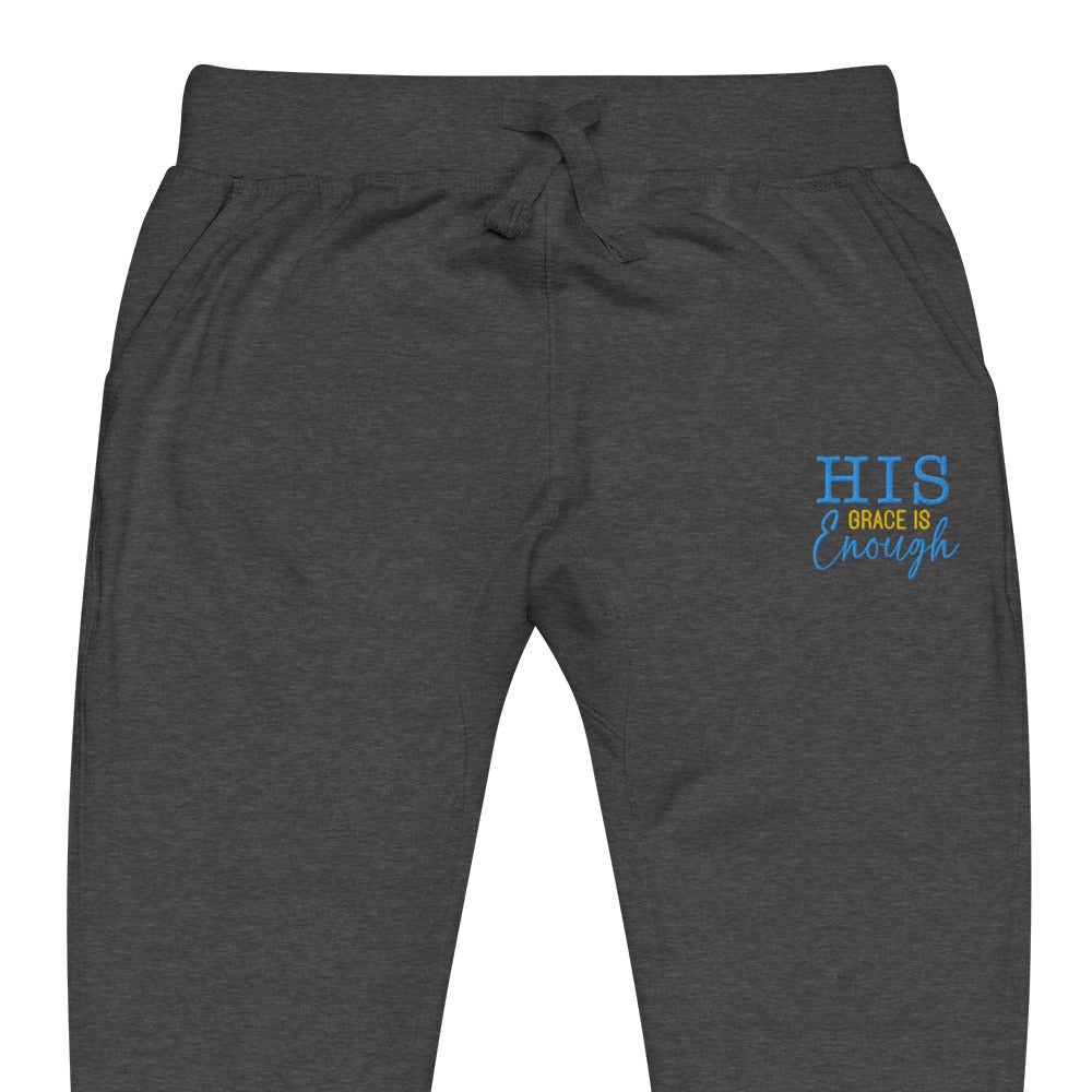 His Grace is Enough | Embroidered Unisex fleece sweatpants in Charcoal Heather, front view