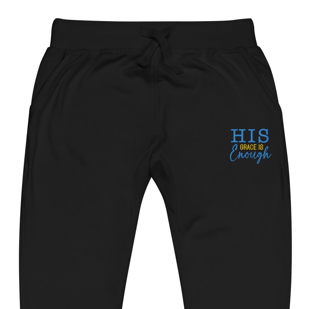 His Grace is Enough | Embroidered Unisex fleece sweatpants in Black, front view
