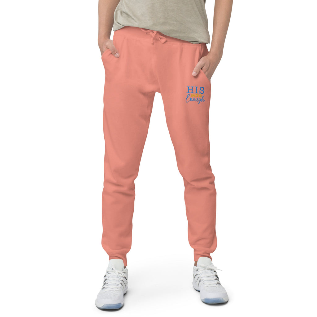 His Grace is Enough | Embroidered Unisex fleece sweatpants in Dusty Rose, back view