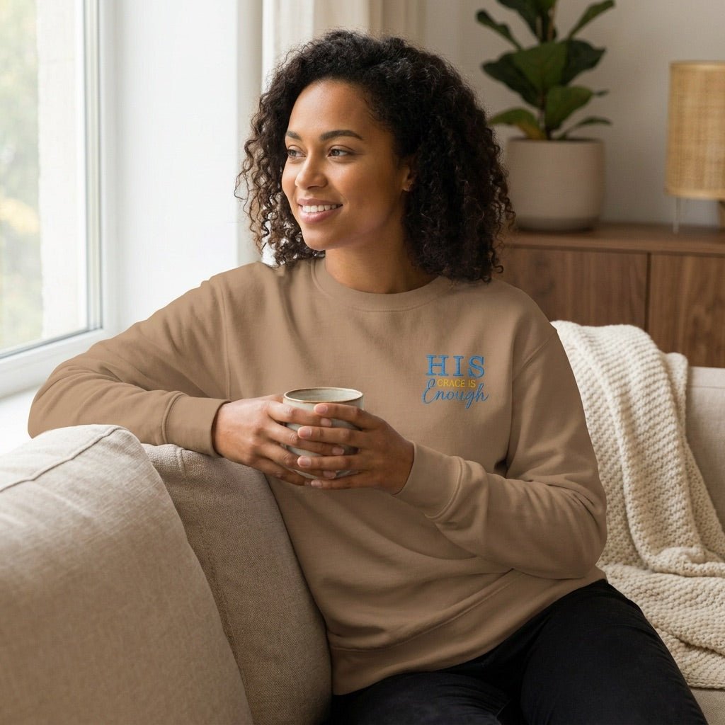 His Grace is Enough| Embroidered Unisex Premium Sweatshirt Sweatshirt - HeartHalo