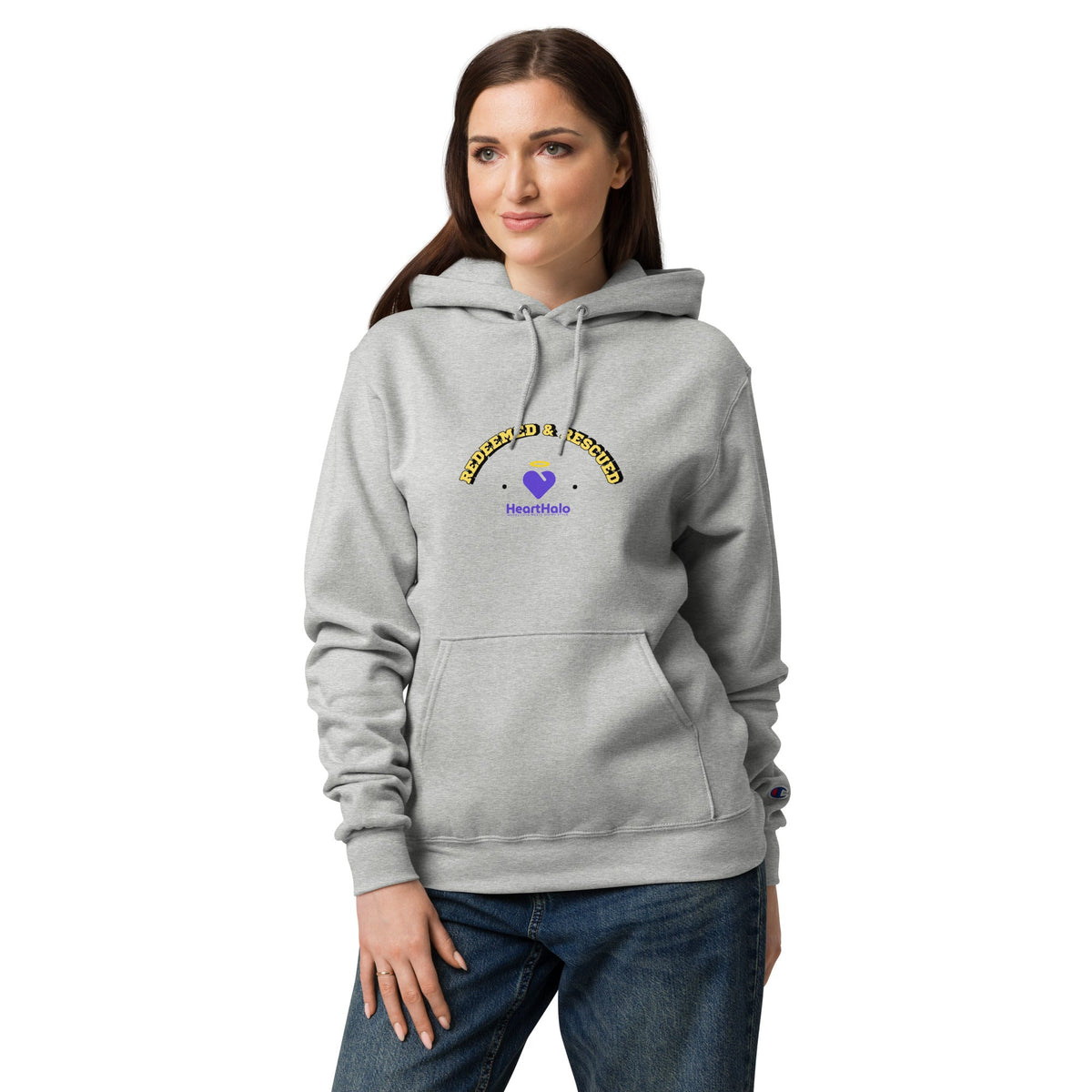 Redeemed & Rescued | Unisex Champion Premium Pullover Hoodie Hoodie - HeartHalo