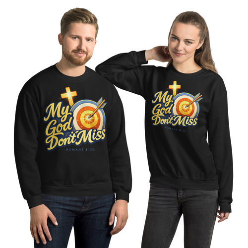 My God Don’t Miss | Unisex Heavy Blend Sweatshirt (Crewneck) in Black, back view
