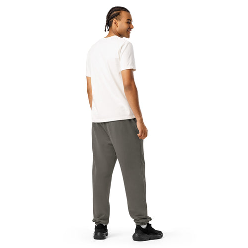 Holy but Still Hustling | Embroidered Unisex Dyed Sweatpants in Pepper, back view