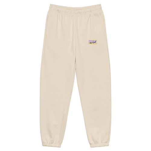 Holy but Still Hustling | Embroidered Unisex Heavyweight Sweatpants in Dust, front view