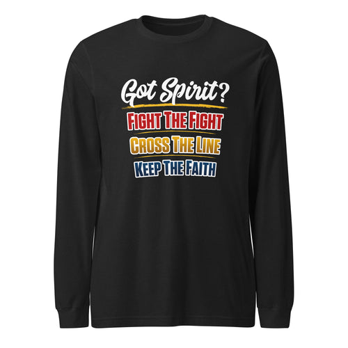Got Spirit? Fight Cross Keep | Unisex Long Sleeve Tee in Black Heather, front view