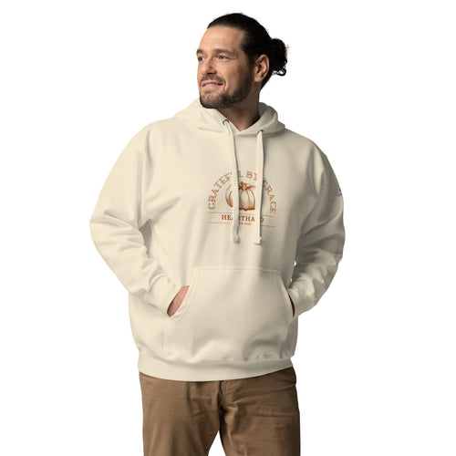 Grateful by Grace | Unisex Premium Pullover Hoodie in Bone, back view