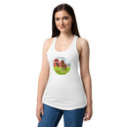 Fueled by Faith and Hay | Women’s fitted racerback tank top in White, back view