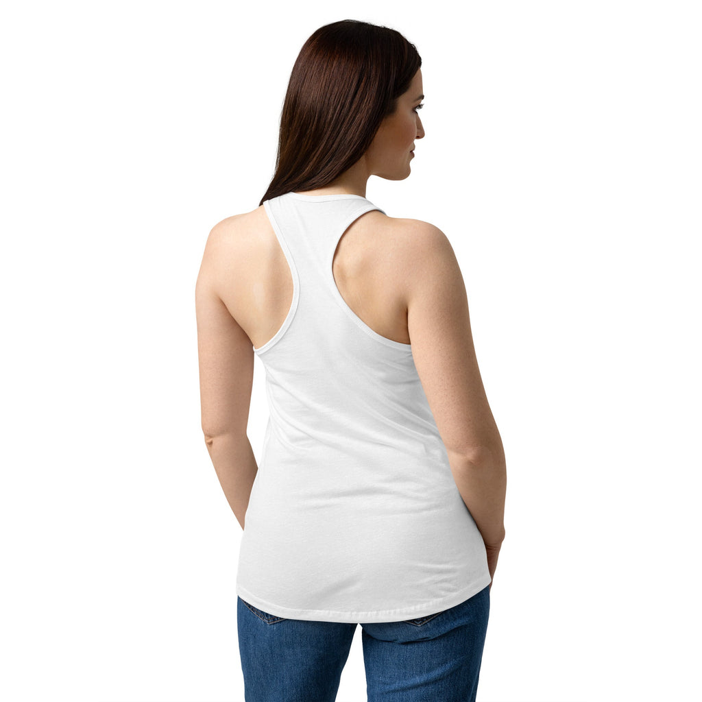 Fueled by Faith and Hay | Women’s fitted racerback tank top in White, back view