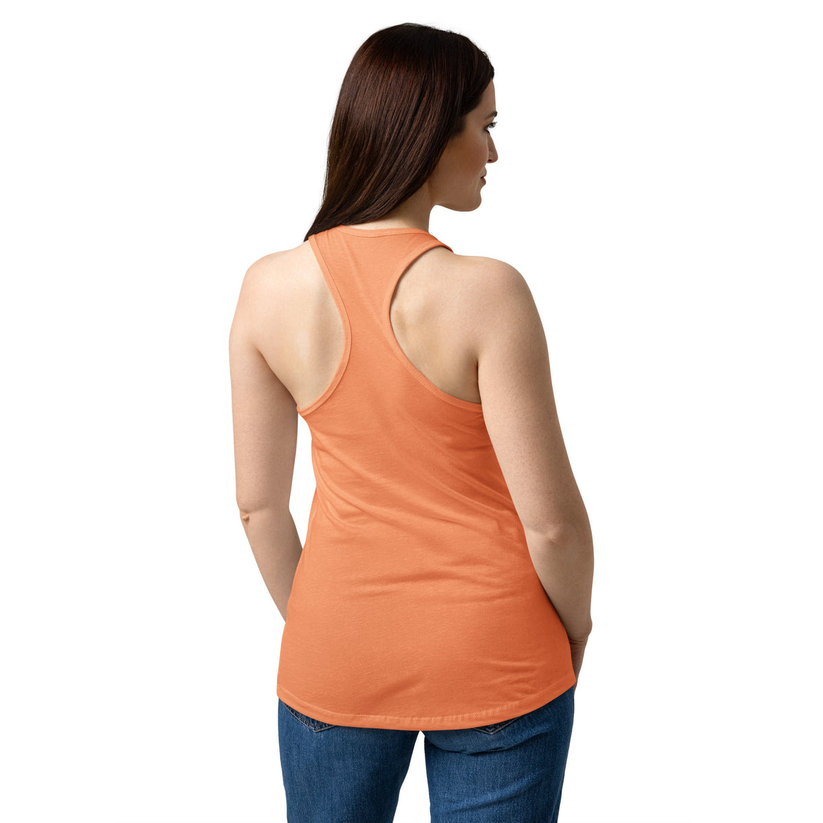 Fueled by Faith and Hay | Women’s fitted racerback tank top in Light Orange, back view