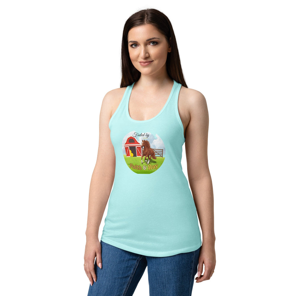 Fueled by Faith and Hay | Women’s fitted racerback tank top in Cancun, back view