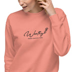 Worthy Before I Produce a Thing embroidered premium sweatshirt in Dusty Rose, product view